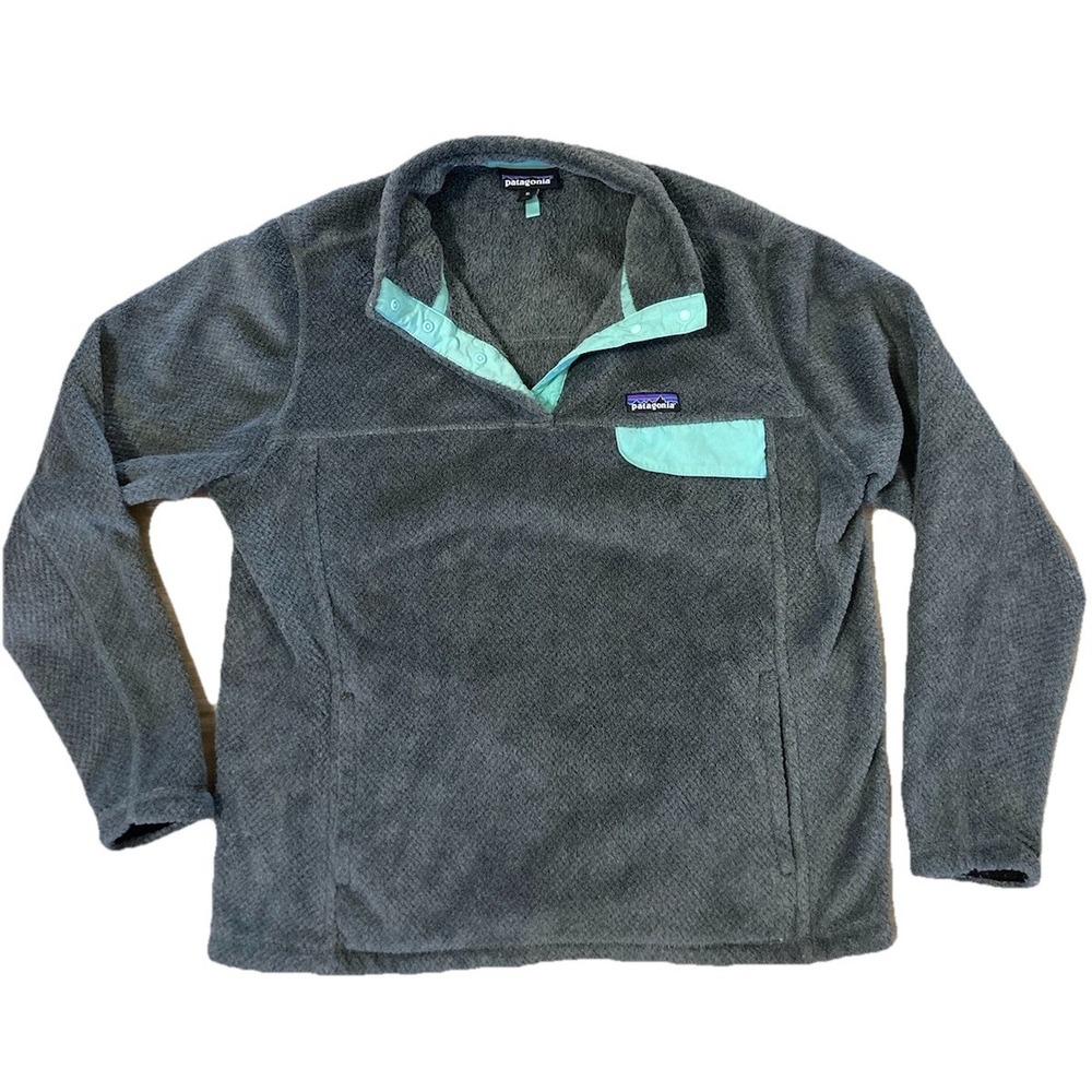 Patagonia Women's Gray Teal Re-Tool Snap-T Fleece Pullover PolarTec Size XL